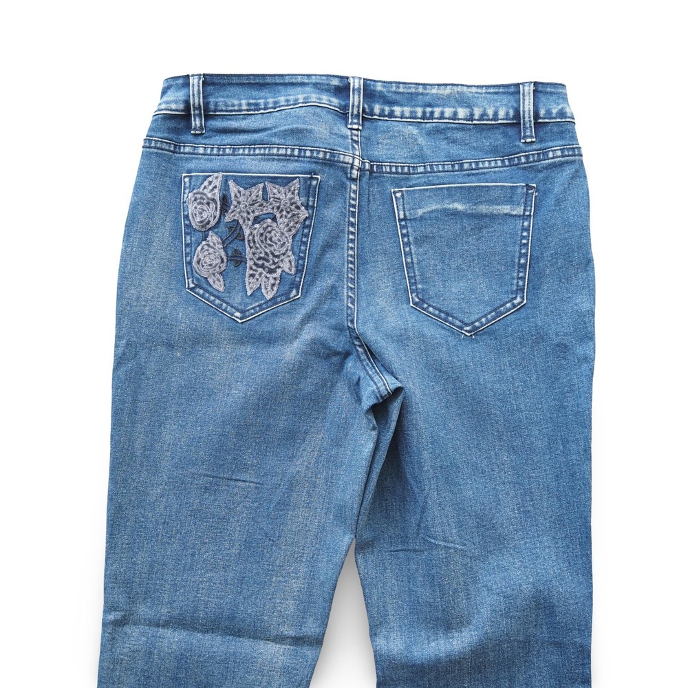 AZI VTG Embellished Floral Skinny Jeans Womens 8 Blue Y2K Stretch Denim Pants - Picture 6 of 13